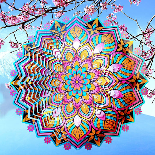 Goolyrusim Metal Wind Spinner - Mandala Lotus Wind Spinners, 12inch Kinetic 3D Hanging Wind Sculptures, Indoor/Outdoor Garden & Yard Art Decoration, Creative Gifts for Women Mom Grandma & Holidays