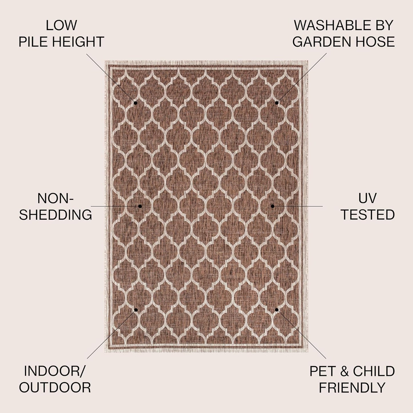 Eyely BMS109B-6 Santa Monica Trebol Moroccan Trellis Textured Weave, Pet Friendly, Non-Shedding, Stain Resistant, Easy-Cleaning, Espresso/Taupe, 6 ft. x 9 ft., Indoor/Outdoor, Area Rug