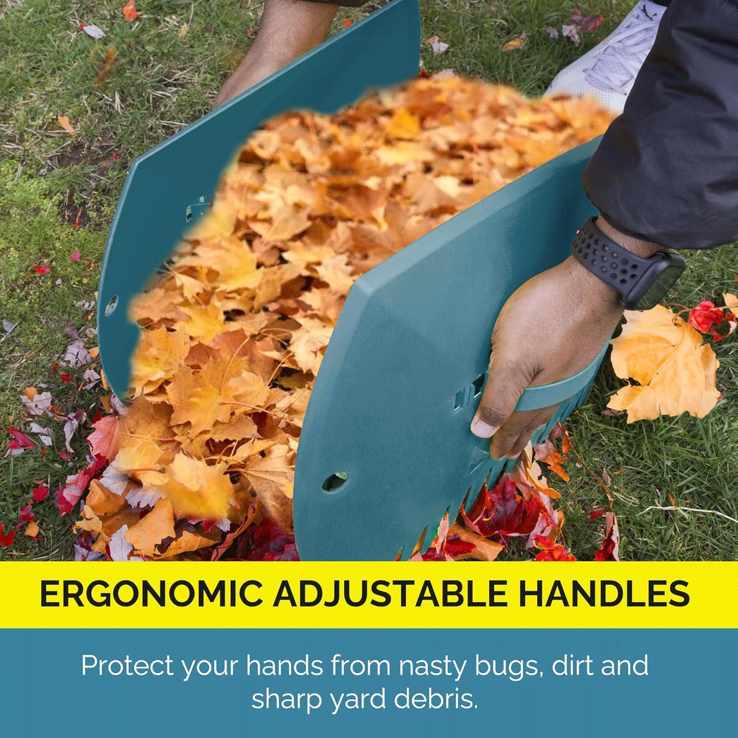 GardenHOME Leaf Scoops Hand Rakes, Large Leaf Grabbers for Yard Work and Garden Use, Clear and Collect Garden Rake, Leaf Scooper and Claws for Leaves, Lawn Debris, and Trash Cleanup