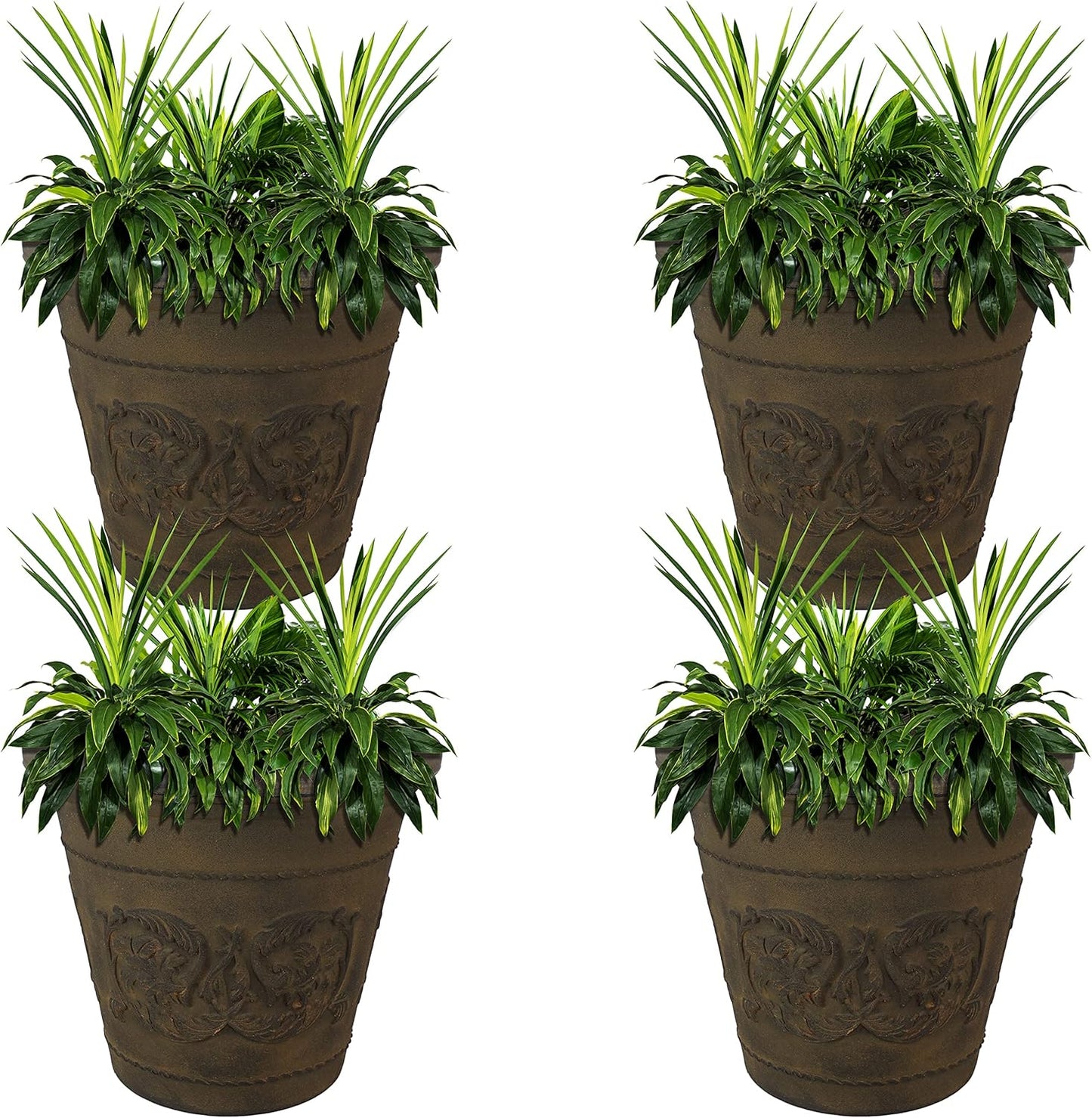 Sunnydaze 19.5-Inch Arabella Large Plant Pot - Polyresin Round Outdoor Planter with Drillable Drainage Holes - 4 Pack - Sable