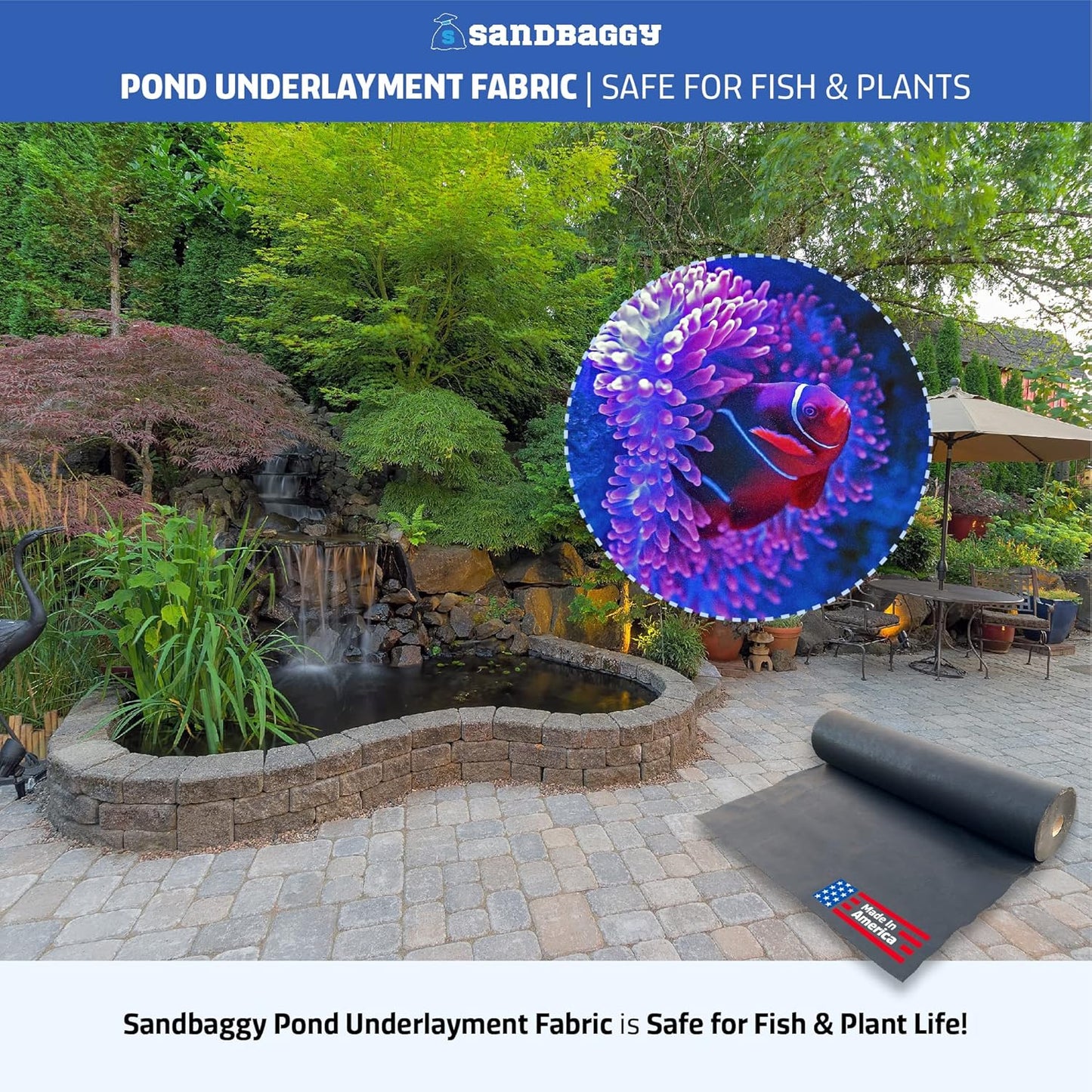Sandbaggy Geotextile Pond Underlayment Padding | Made in USA | 50 YEAR Life* | Non Woven Fabric Protects Pond Liner From Damage | Made of Industrial Grade DOT Approved Fabric (6 ft x 25 ft or 150 sq ft)