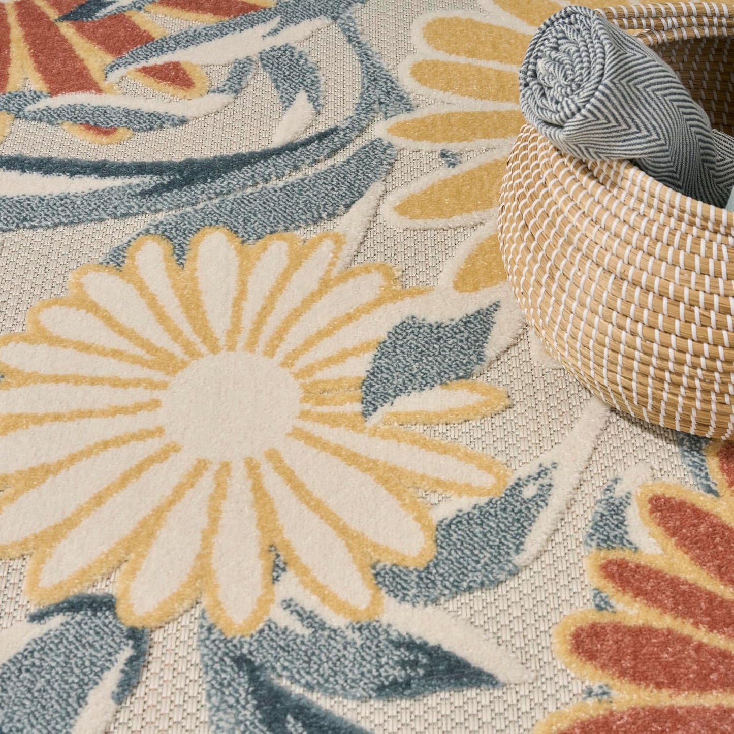 Nourison Aloha Ivory Rose 3'6" x 5'6" Area Rug - Easy Clean, Non Shedding, Bed Room, Living Room, Dining Room, Kitchen (4' x 6')