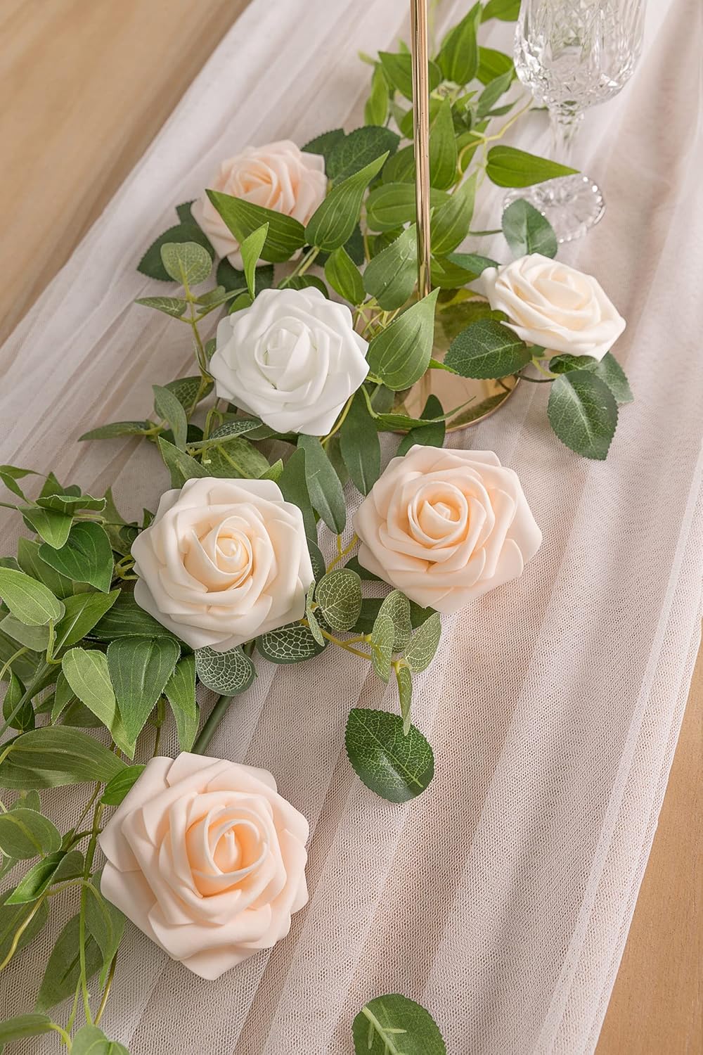 N&T NIETING Artificial Flowers, 25Pcs Fake Rose Flowers Roses for DIY Wedding Bouquets Centerpieces Bridal Shower Party Home Flower Arrangement Decorations, Series Blush Pink