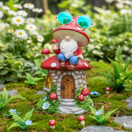 Mushroom Fairy Garden Houses, Miniature Gnomes Village Statue, Solar Figurine LED Decor for Yard Patio Lawn Proch Outside, Christmas Birthday Housewarming Gifts for Women Mom Grandma Kids