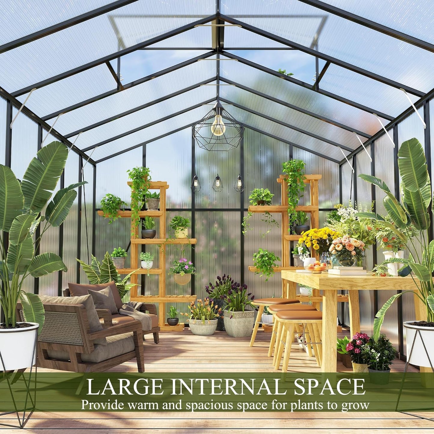 10*14*8.7FT Greenhouse for Outdoors,Polycarbonate Greenhouse with Stronger Wind Protection and Roof Vent,Walk-in Large Aluminum Sunroom Winter Proof,Black