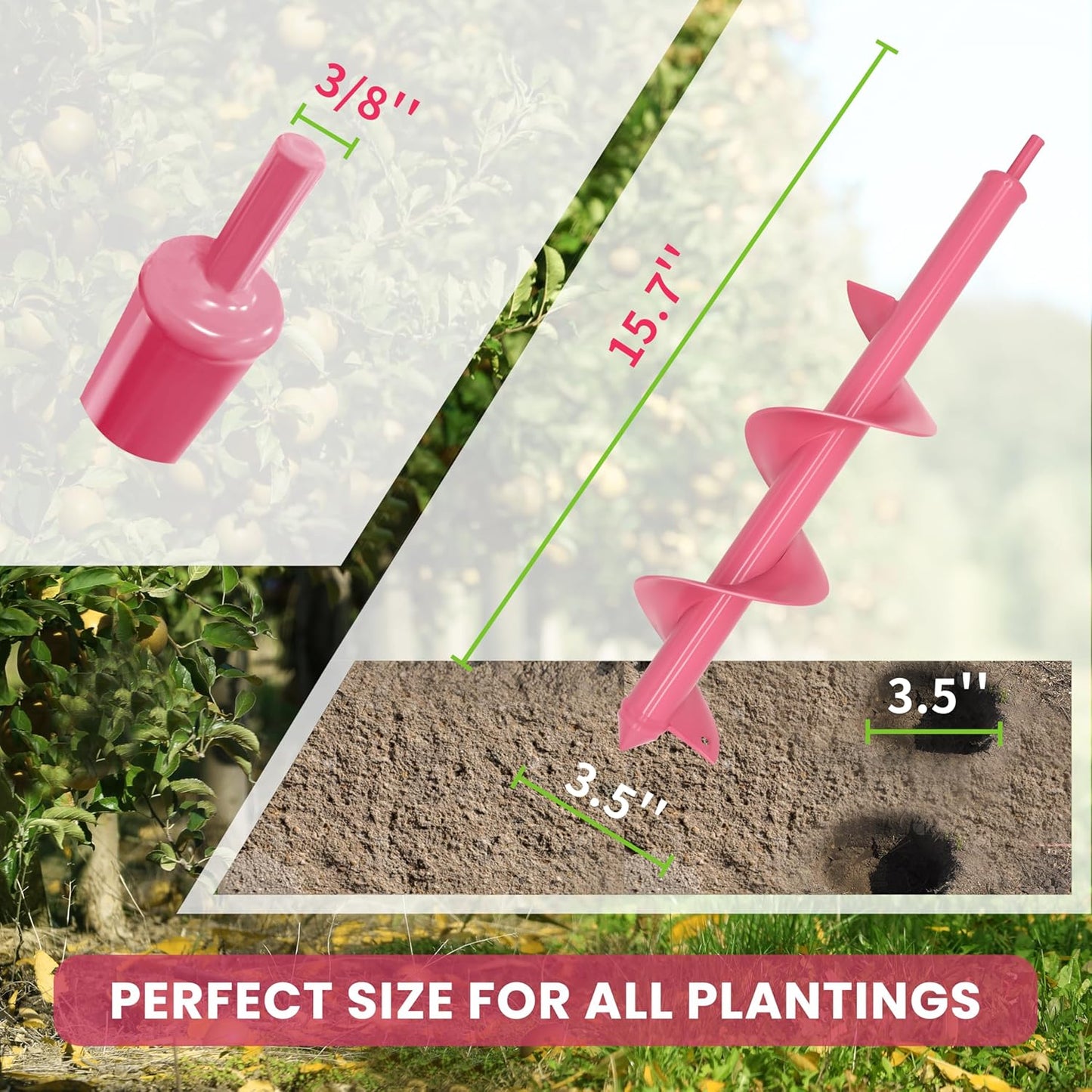TCBWFY 3.5" x16 Inch Pink Garden Auger Drill Bit for Planting- Perfect for Planting Bulbs, Flowers, and Small Trees