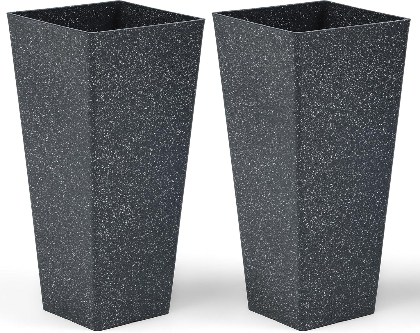 28" Large Tall Square Planters for Outdoor Plants, Set of 2 V-Shaped Planter Box with Black Terrazzo Look, Durable and Weather-Resistant, Ideal or Garden, Patio, Porch or Home use.