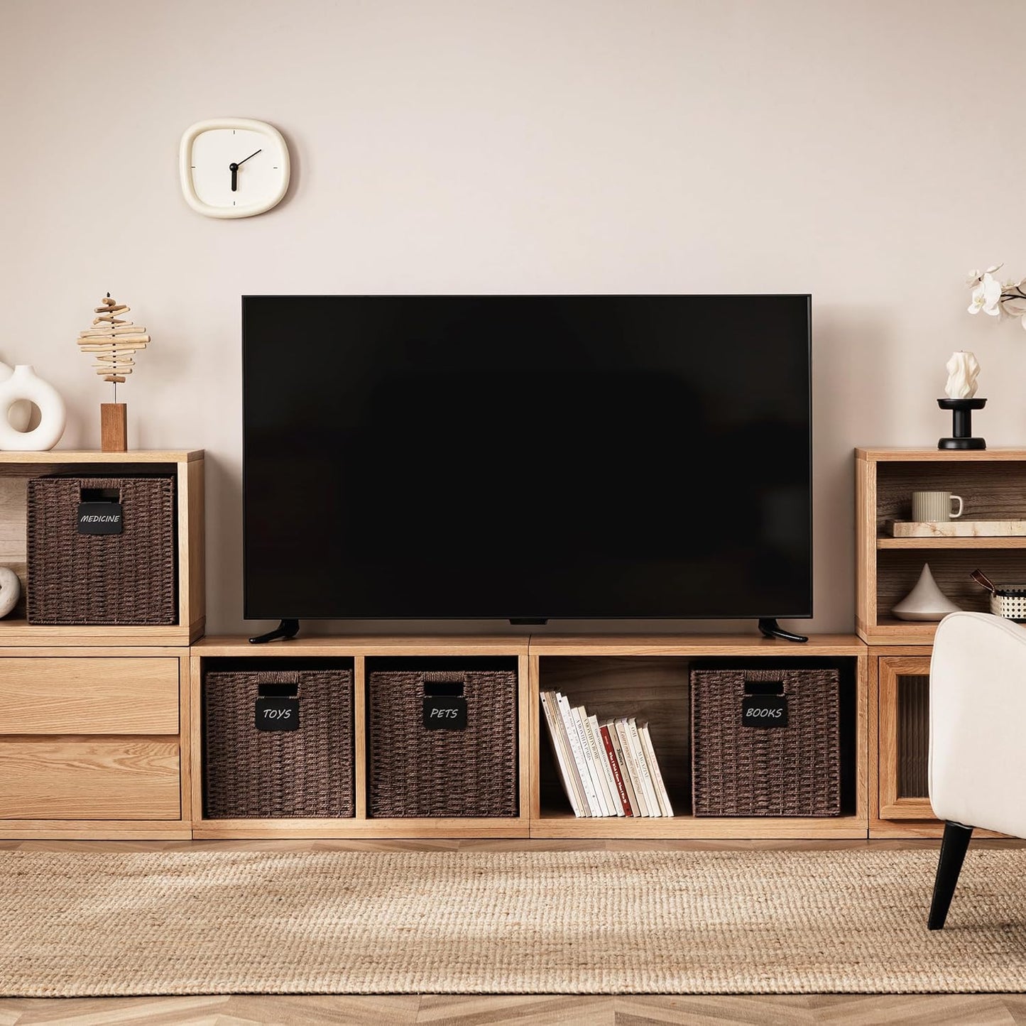 UBBCARE 2 Pack Wicker Basket, 10.5×10.5 Storage Cubes with Label, Foldable Cube Storage Bin with Handle, Square Storage Basket for Shelves, Woven Paper Rope Basket for Organizing, Brown