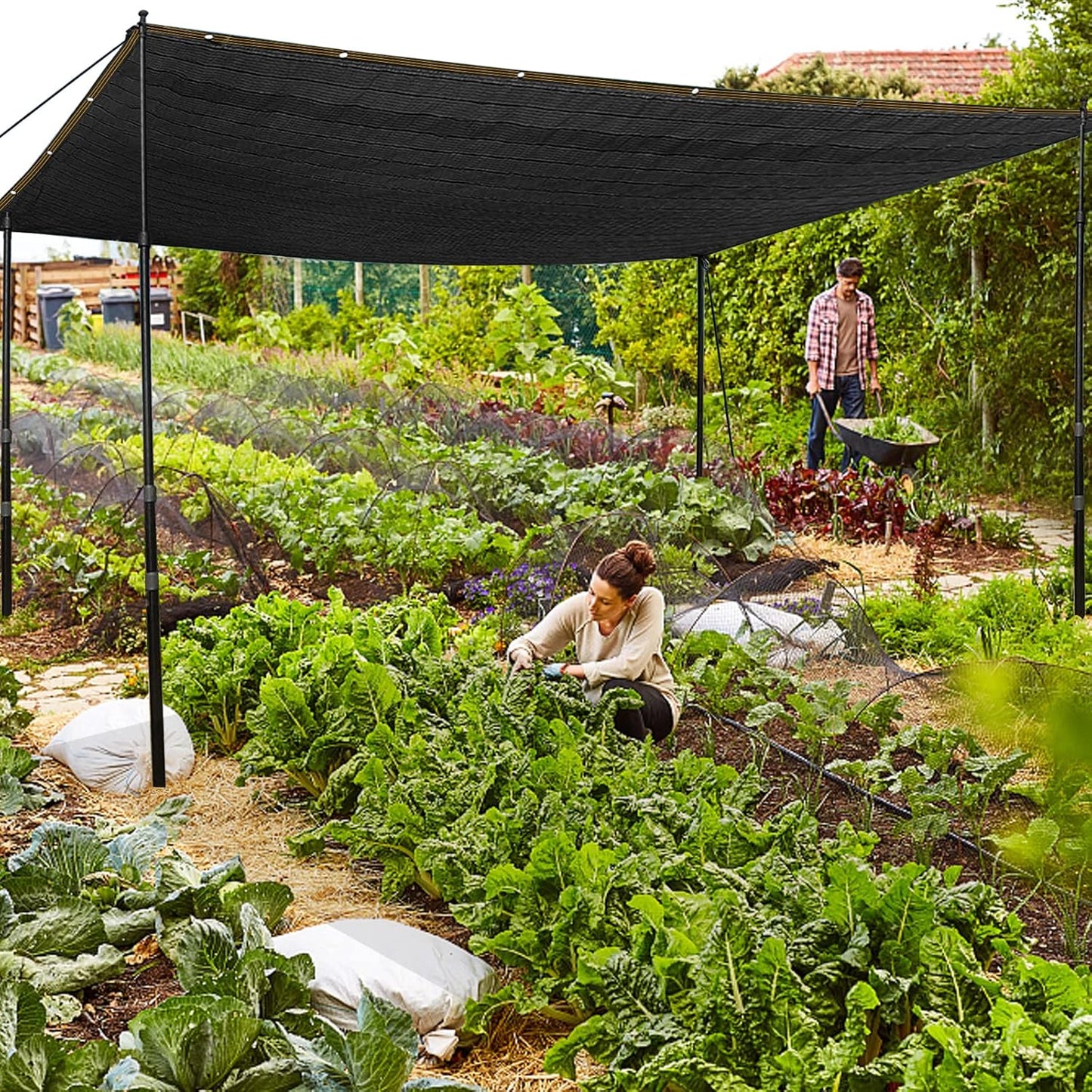 QLOFEI 4x12 FT Shade Cloth with Grommets, 90% Sun Shades Outdoor Patio Mesh Tarp, Easier to Hang Sun Protection Neting Cover -for Garden Greenhouse Pergola Lawn Kennel Chicken Coop