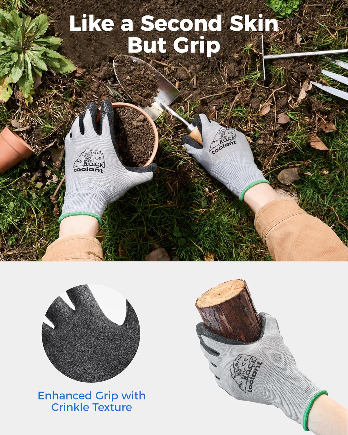 toolant Crinkle Latex Work Gloves Bulk, Rubber Coated Safety Work Gloves for Men and Women, 12 Pairs for Construction, Gardening, Warehouse (Black, Medium)