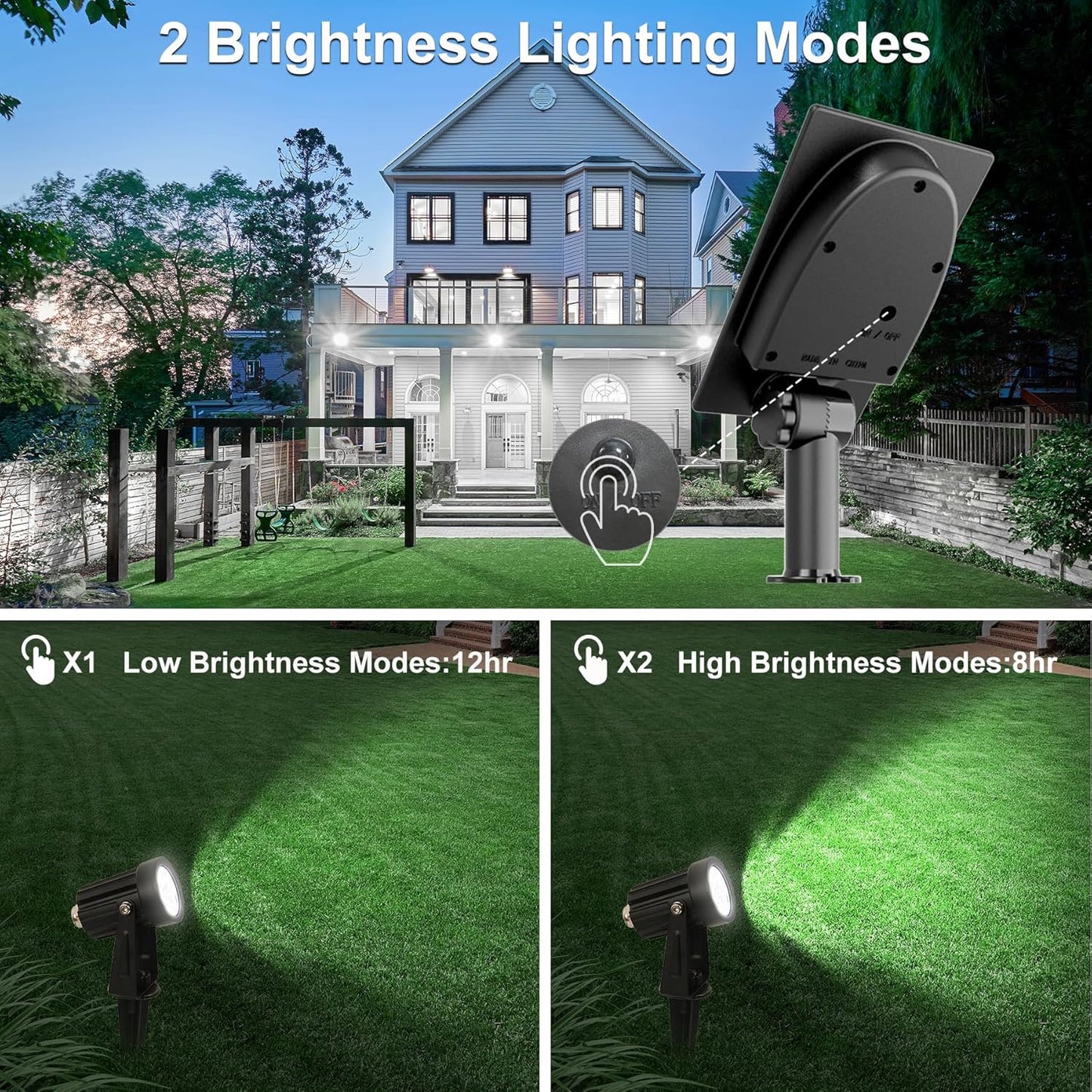 Solar Spot Lights Outdoor, Solar Landscape Spotlights IP65 Waterproof 9.8ft Cable, Auto On/Off Outdoor Wall Lights for Garden Yard Driveway Porch Walkway Pool (6000K White 2 Pack)