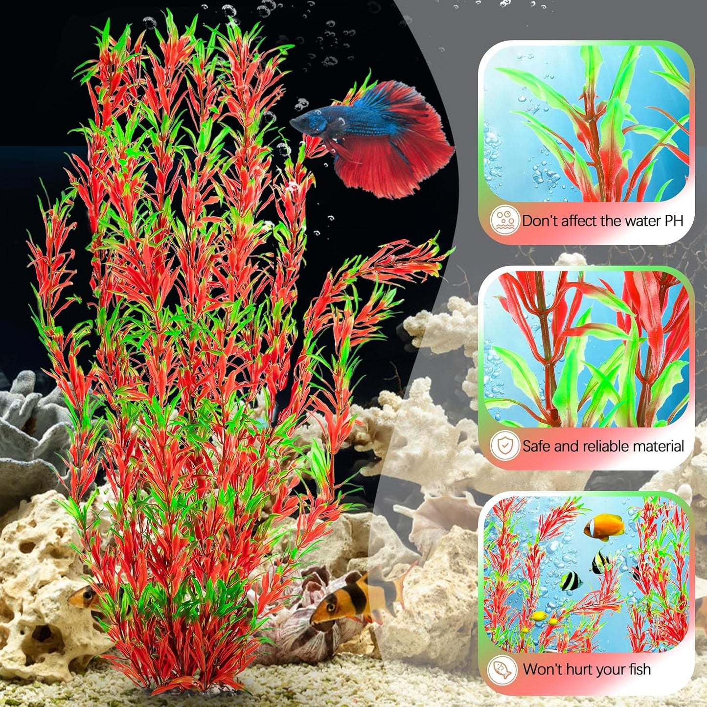 MyLifeUNIT Aquarium Plants, 21 Inches Tall Plastic Fish Tank Plants for Fish Tank Decorations and Aquarium Decor (Wine Red)