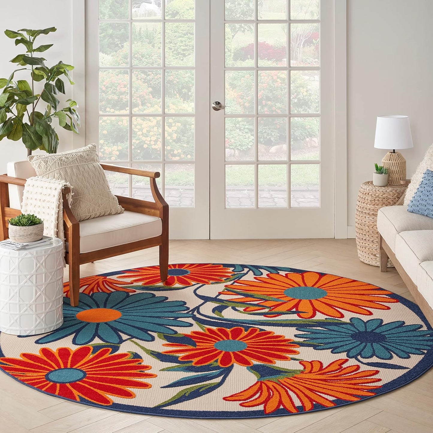 Nourison Home Aloha 8' x Round Multicolor Fabric Contemporary Area Rug (8' Round)