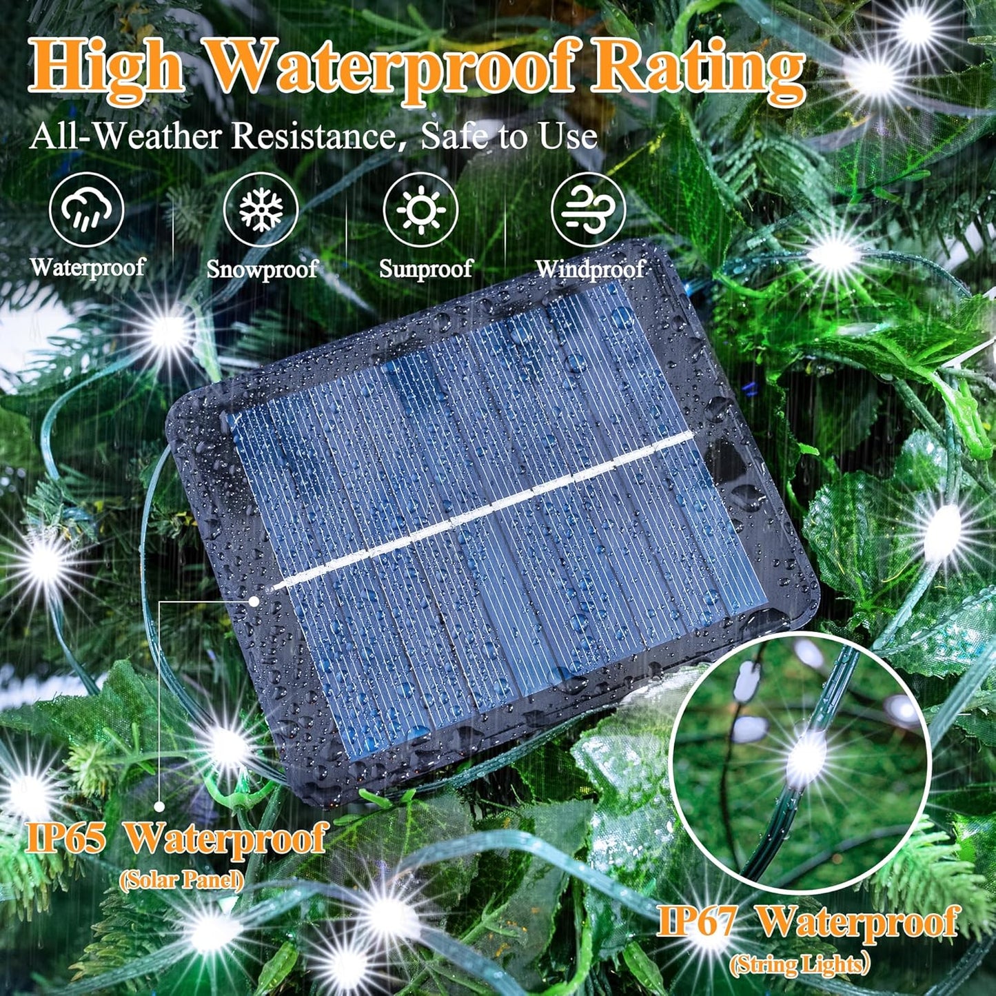 2 Pack Solar String Lights Total 480LED 158FT, IP67 Waterproof Solar Lights for Outside with 8 Modes, Upgraded Solar Panel Fairy Lights for Garden Party Wedding Decorations (Cool White)