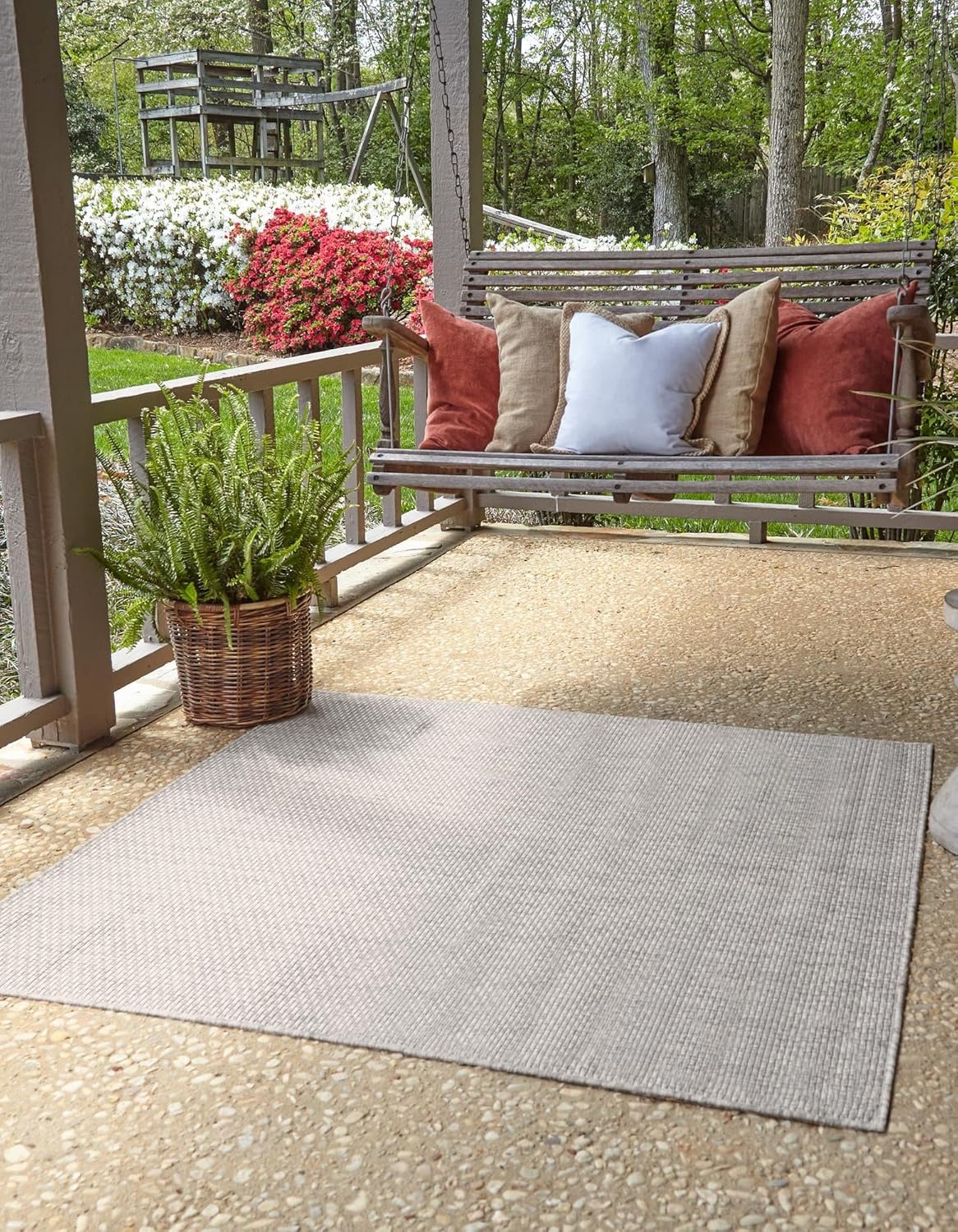 Unique Loom Collection Casual Transitional Solid Heathered Indoor/Outdoor Flatweave Area Rug (13' Square, Light Gray/Ivory)