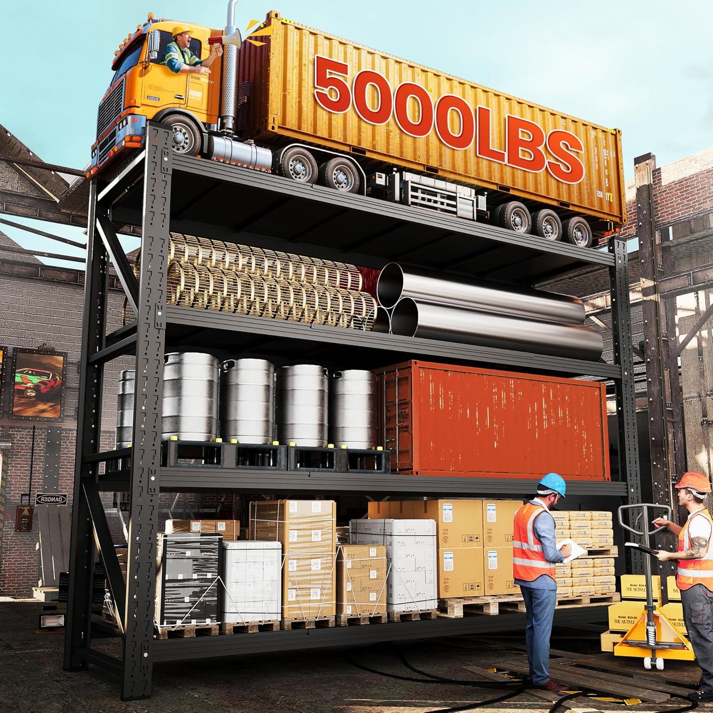 71” W Storage Shelves Heavy Duty, 5000LBS Metal Garage Shelving Units, 4 Tier Storage rack shelf, Steel Industrial Shelving , Adjustable Standing Shelf for Basement/Warehouse 71"W x 24"D x 70"H, Black