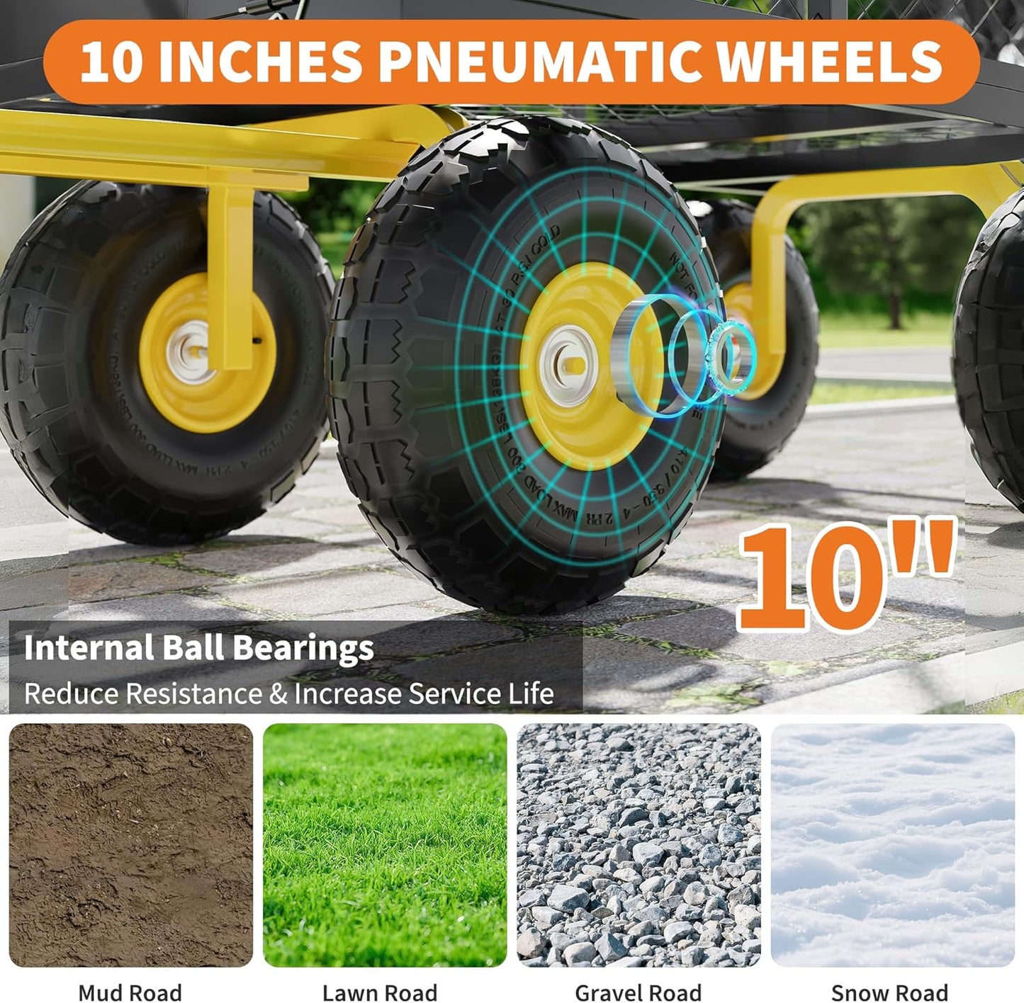 500 Lbs Garden Wagon, 2-in-1 Heavy-Duty Steel Garden Cart, with 10 Inch All-Terrain Tires and Removable Mesh Side Panels, 180° Rotating Handle, Metal Utility Yard Trailer, Outdoor Gardens Wagon Cart