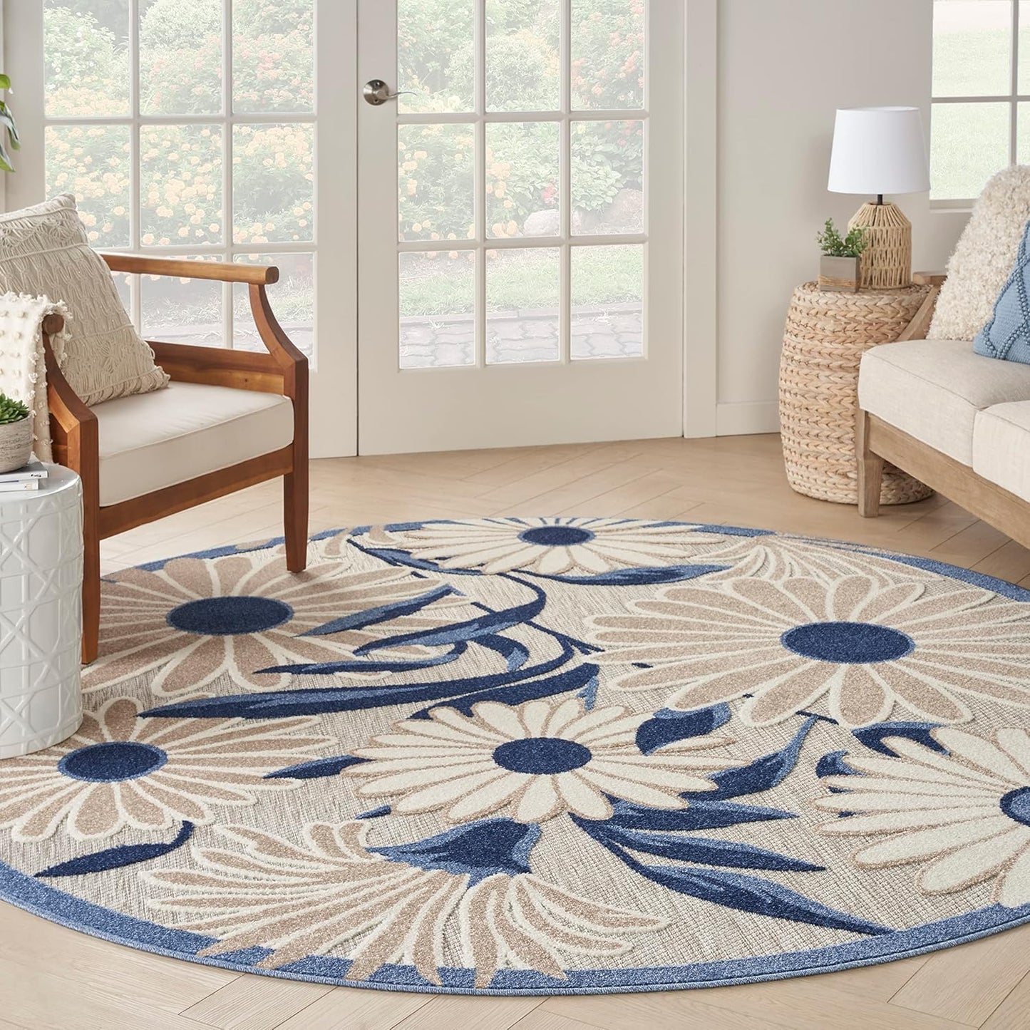 Nourison Aloha 8' x Round Blue Gray Fabric Contemporary Area Rug (8' Round)