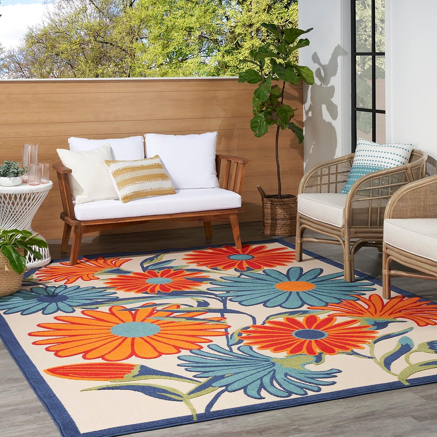 Nourison Home Aloha 63x89 Contemporary Fabric Rug in Multi-Color
