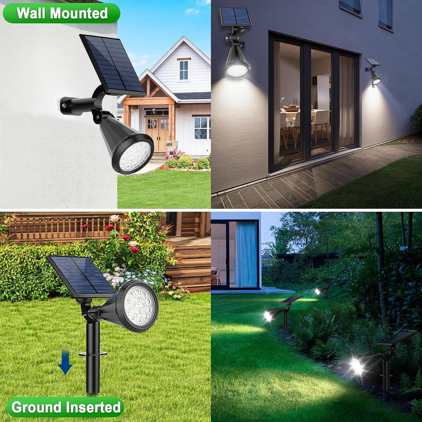 Solar Lights Outdoor Waterproof IP65 180° Adjustable Solar Powered Landscape Spot Lights for Yard 4 Lighting Modes Spotlights for Pathway Garden Outside Wall Pool Porch (8 Pack, Cool White)