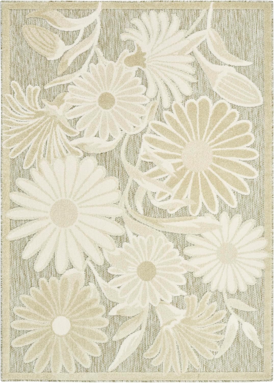 Nourison Aloha Ivory Sage 3'6" x 5'6" Area Rug - Easy Clean, Non Shedding, Bed Room, Living Room, Dining Room, Kitchen (4' x 6')