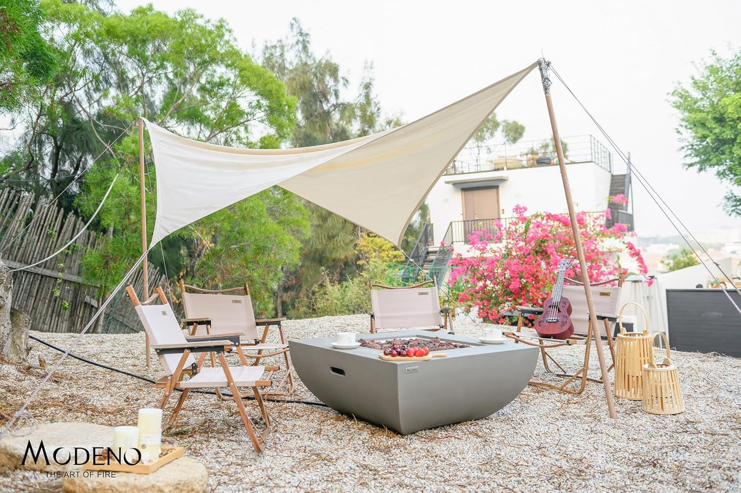 AMS Fireplace | Modeno | Westport | Firepit Table | Cover and Lava Rocks Included | (Fuel: Natural Gas - Light Gray)