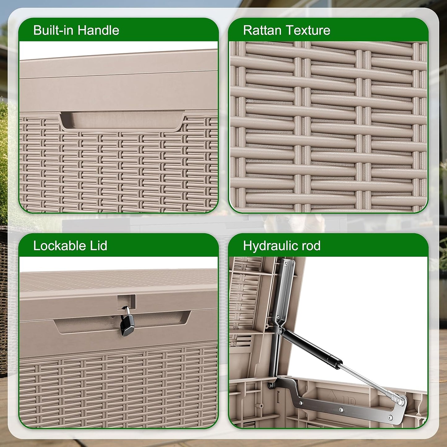 100 Gallon Resin Deck Box, Lockable Patio Outdoor Storage Box for Furniture, Garden Tools and Tools Storage, Waterproof Outside Storage Box - Grey