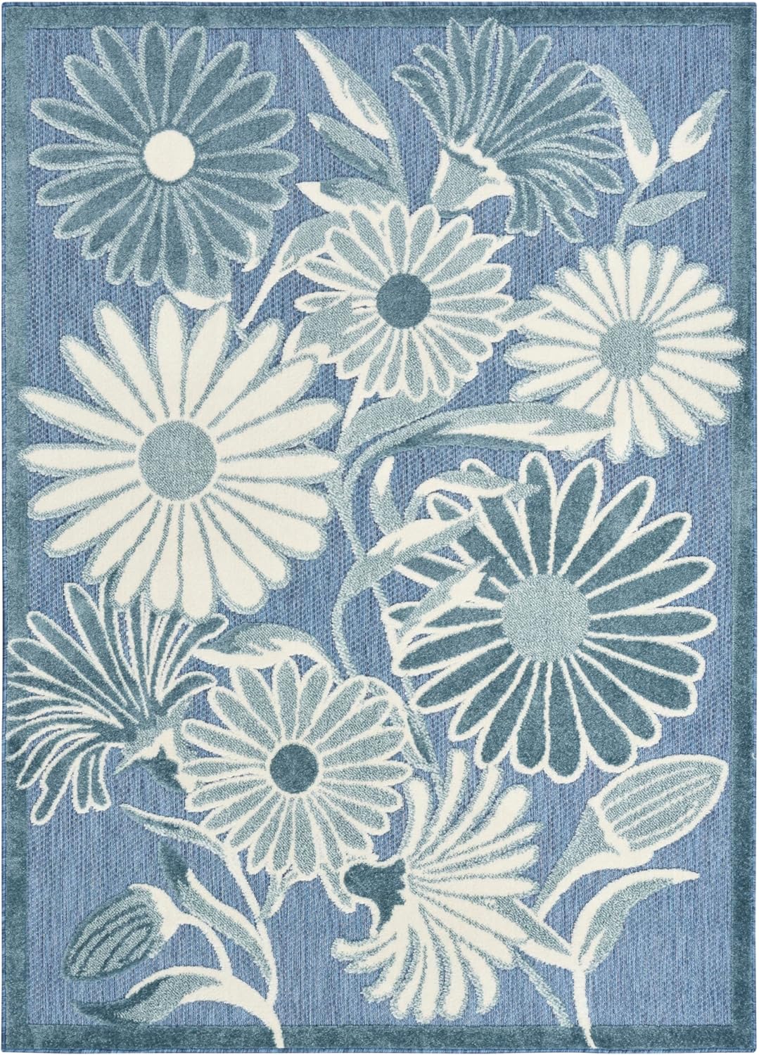 Nourison Aloha Blue 3'6" x 5'6" Area Rug - Easy Clean, Non Shedding, Bed Room, Living Room, Dining Room, Kitchen (4' x 6')