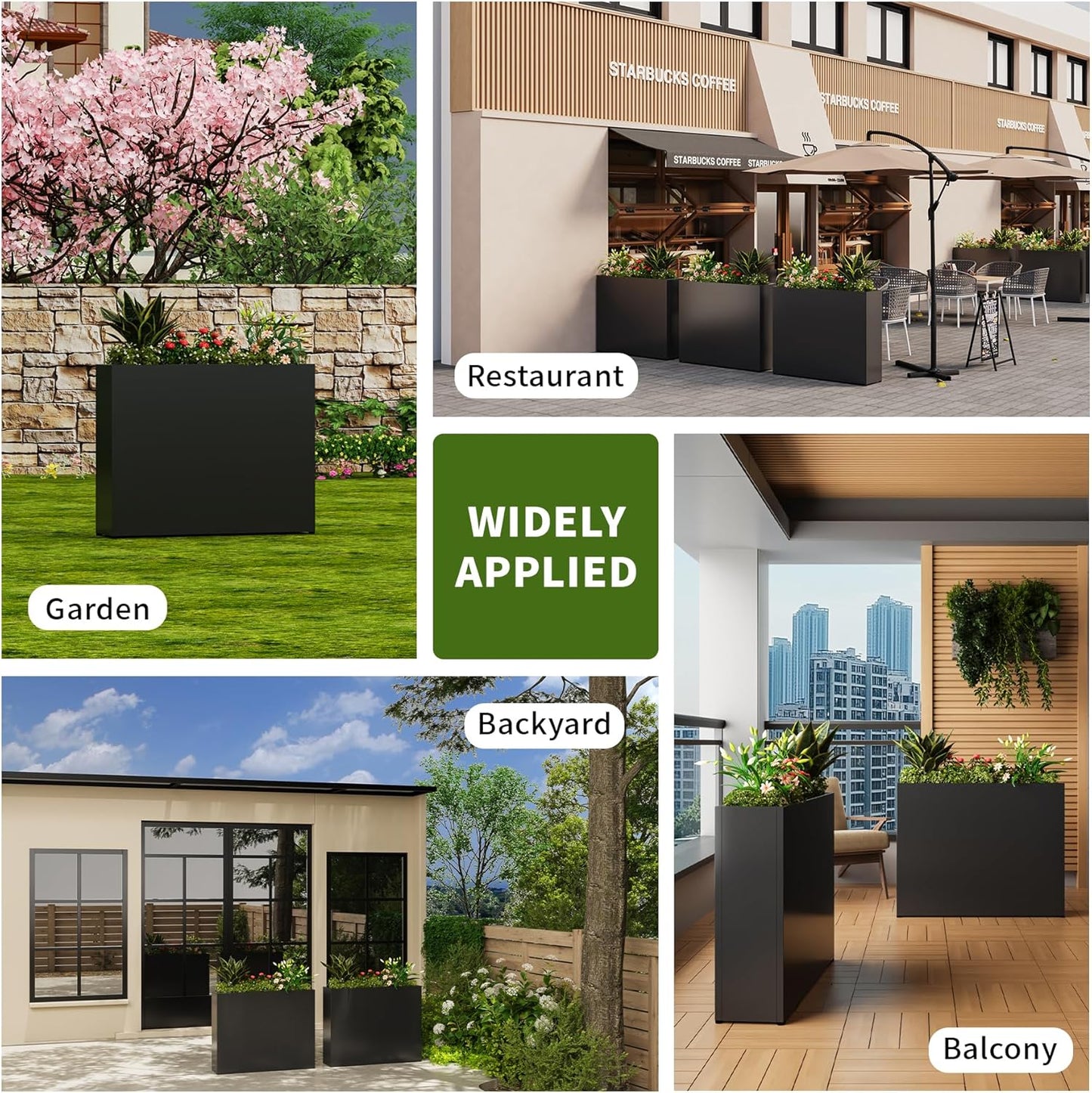 Large 36" L Metal Planter Box for Outdoor, Black Raised Garden Bed Flower Pot - Rust-Resistant Steel Design for Patio, Porch, Yard with Drainage Holes, Easy No-Tool Assembly