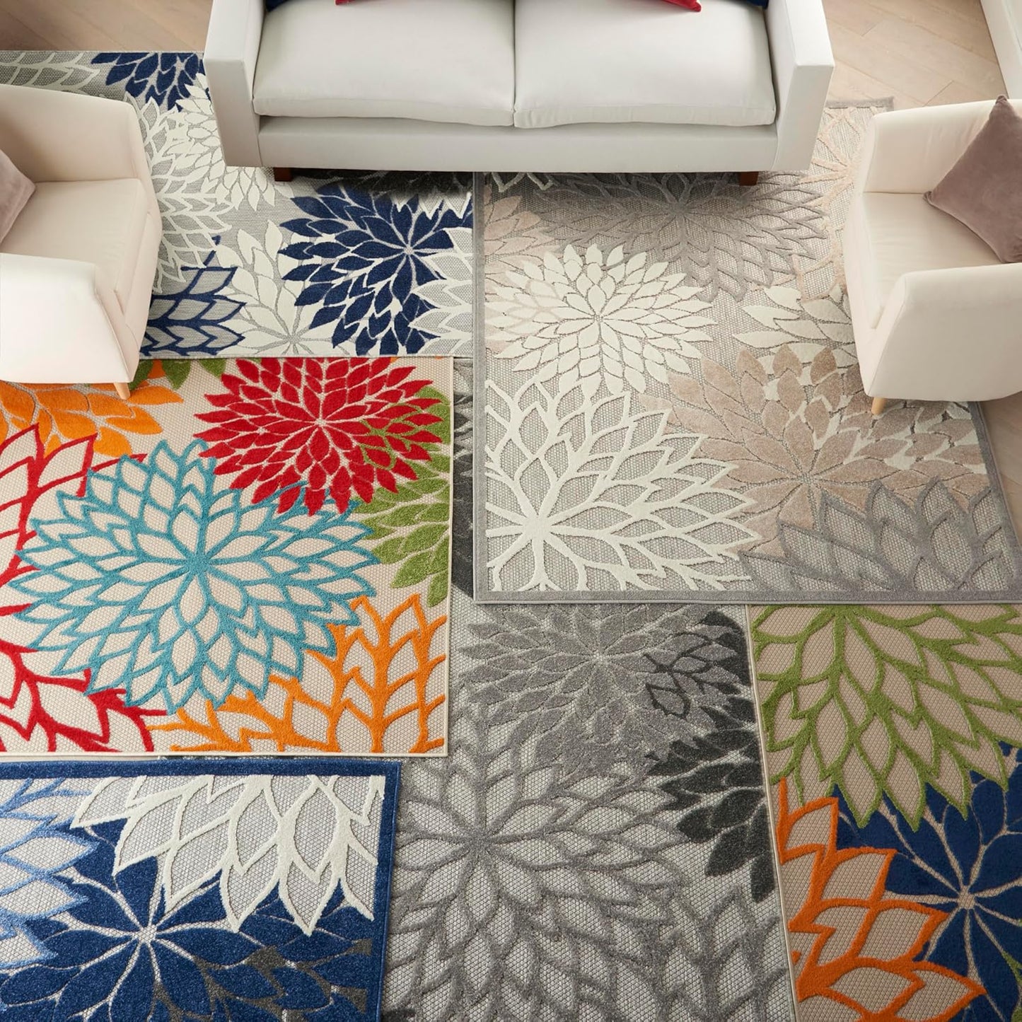 Nourison Home Aloha Indoor/Outdoor Floral Natural 7'10" x 10'6" Area Rug (8' x 11'), 7'10"X10'6",