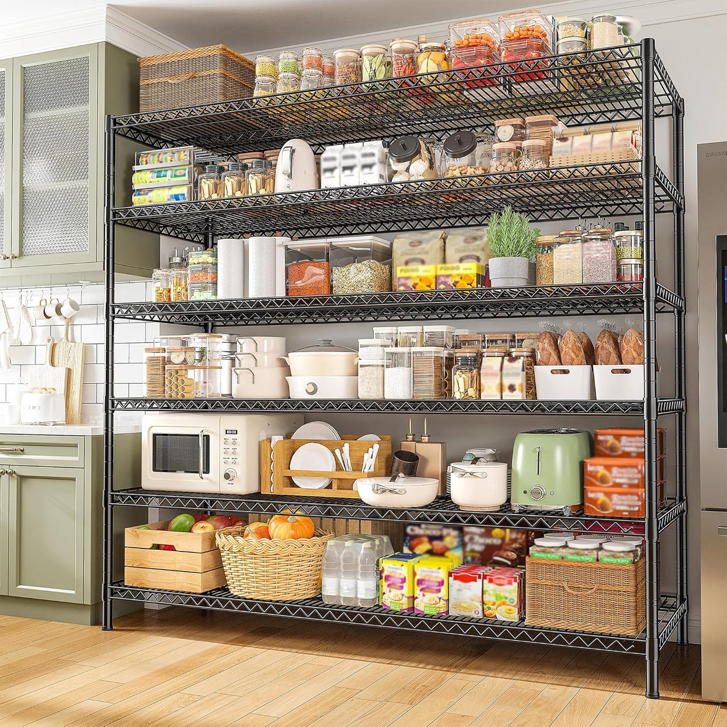 REIBII 83" H Storage Shelves 3840LBS Metal Shelving Unit 6 Tier Wire Shelving Commercial Adjustable Garage Shelving Heavy Duty for Storage Rack for Pantry, Garage, Kitchen, 83" H x 55.5" W x 18" D