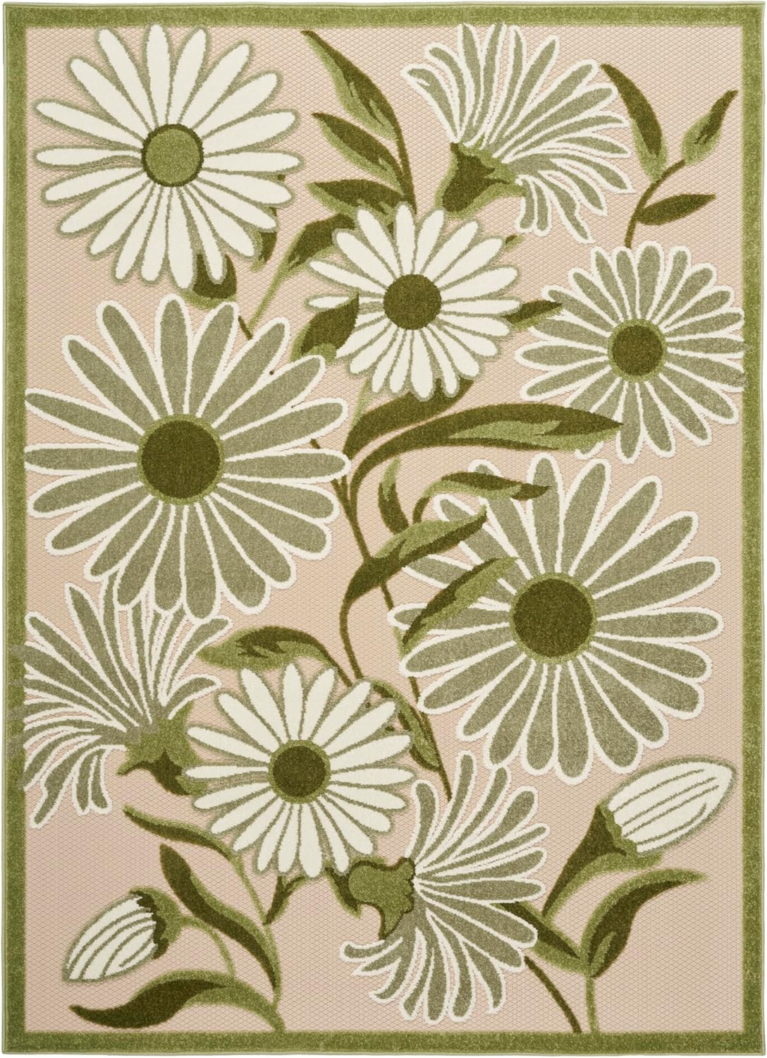 Nourison Home Aloha 4' x 6' Ivory Green Fabric Outdoor Area Rug (4' x 6')