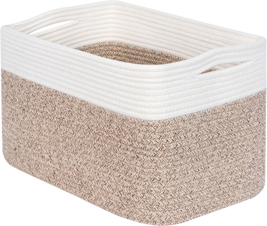 MINTWOOD Design Storage Basket for Shelves, Decorative Baskets for Organizing, Book Basket, Storage Cube Bin Box, Woven Closet Organizer, Pantry Closet and Shoe Basket, Light Brown