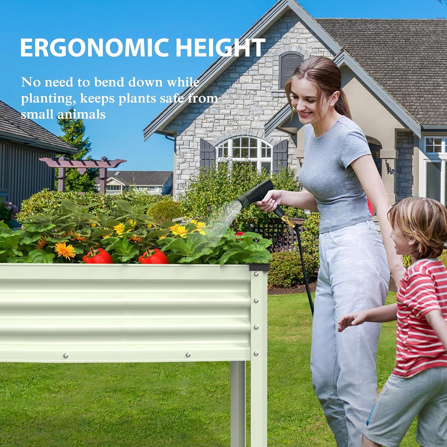 MUPATER 47.8" L x 23.5" W x 31.9" H Galvanized Steel Raised Garden Bed, 507lbs Capacity Large Metal Elevated Raised Planter Box with Legs & Detachable Black Liner for Patio, Balcony, Beige