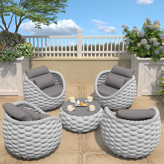 TWT Aluminum Outdoor Patio Furniture Set, 4 Textilene Armchairs Modern Outdoor Conversation Set Outdoor Single Sofa with Upgrade Cushion and Coffee Table for Balcony