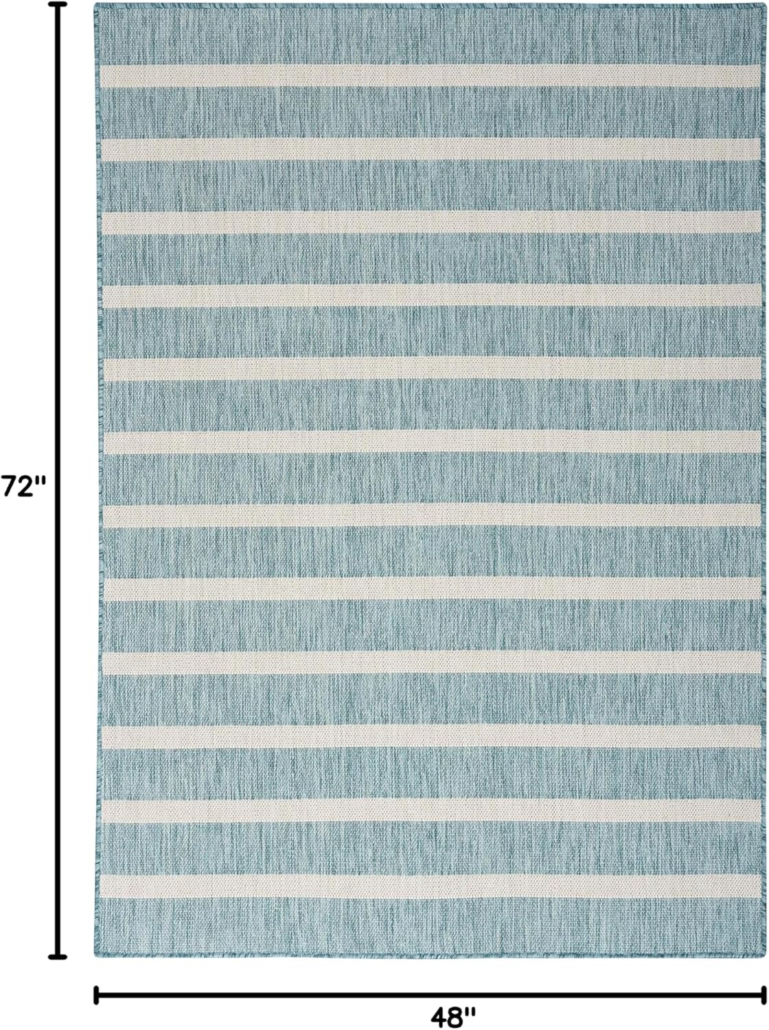 Nourison Home Positano Indoor/Outdoor Aqua Ivory 4' x 6' Area -Rug, Easy -Cleaning, Non Shedding, Bed Room, Living Room, Dining Room, Deck, Backyard, Patio (4x6)