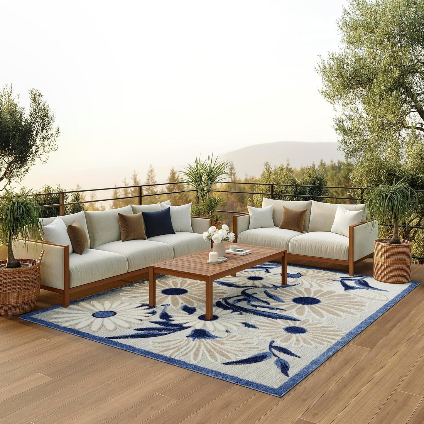 Nourison Home Aloha 108x144 Contemporary Fabric Rug in Blue/Gray Finish