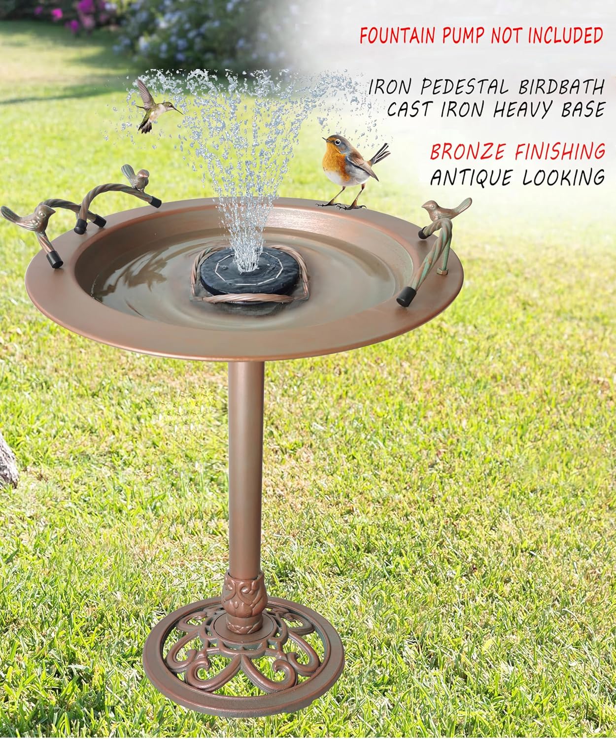 Metal Bird Bath - Iron Birdbath 28.5" H, Bird Bath for Water Fountain, Bird Feeder Bowl for Yard Patio Lawn Decor (Fountain Pump not Included)