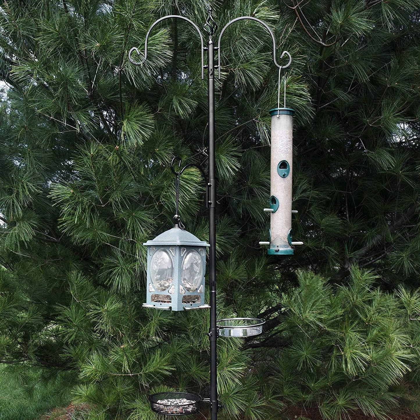 Ashman Deluxe Bird Feeding Station (2 Pack) for Outside - Multi Feeder Pole Stand Kit With 4 Hangers, Bath and 3 Prong Base for Attracting Wild Birds - 22 Inch Wide x 92 Inch Tall
