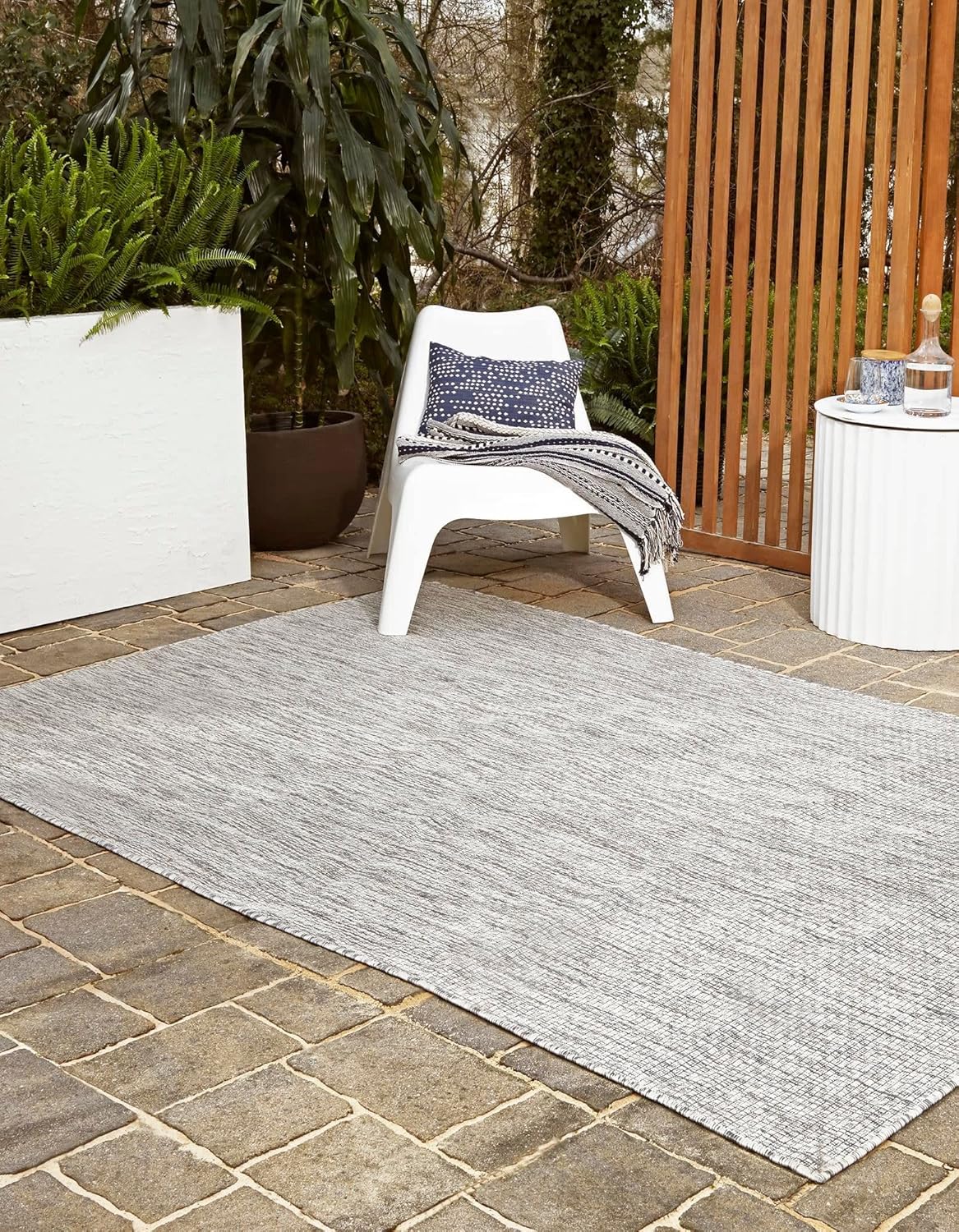 Unique Loom Collection Casual Transitional Solid Heathered Indoor/Outdoor Flatweave Area Rug (2' x 3' 1" Rectangle, Light Gray/Ivory)