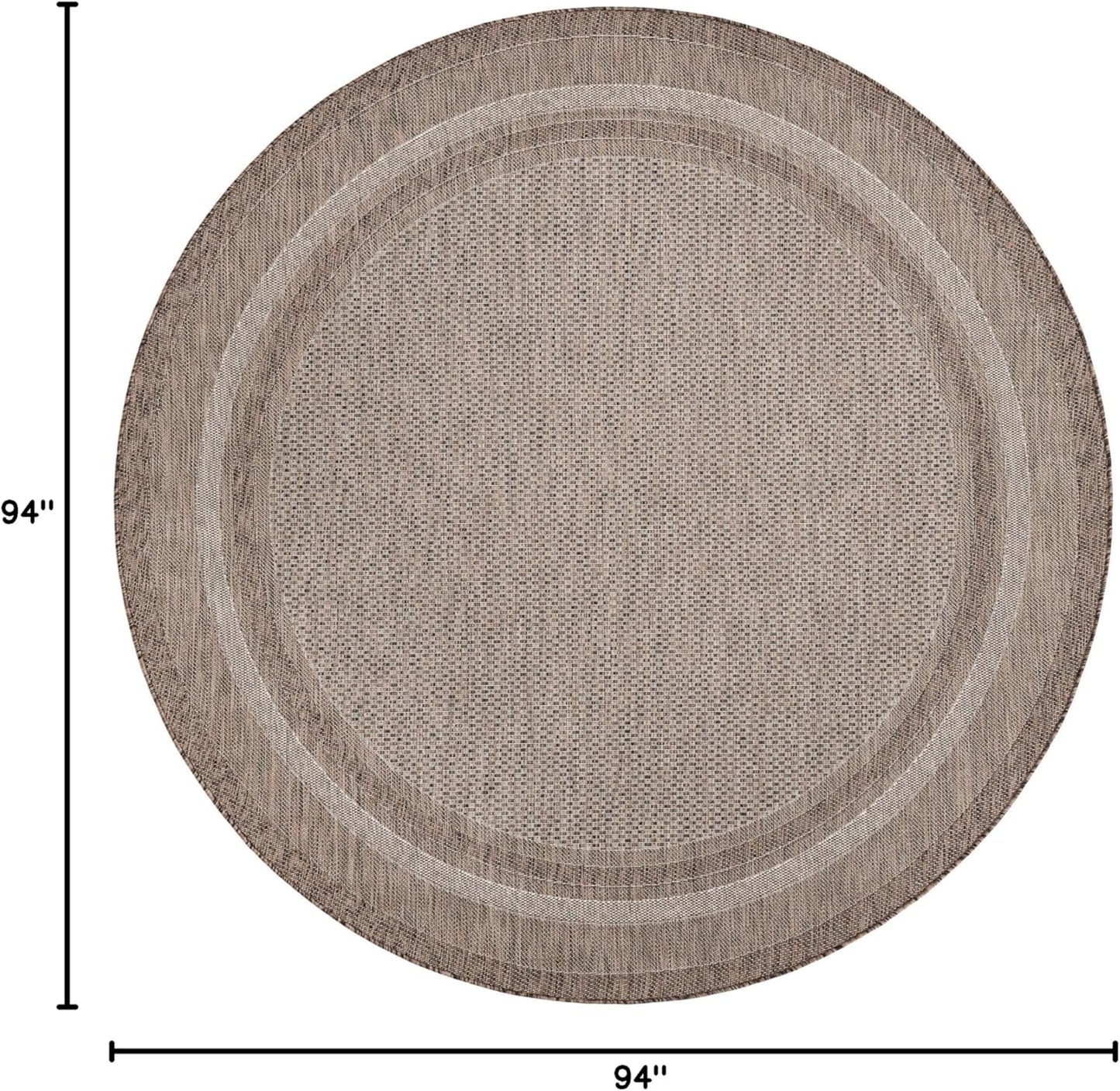 Unique Loom Outdoor Border Collection Area Rug - Soft Border (7' 10" Round Brown/Ivory)