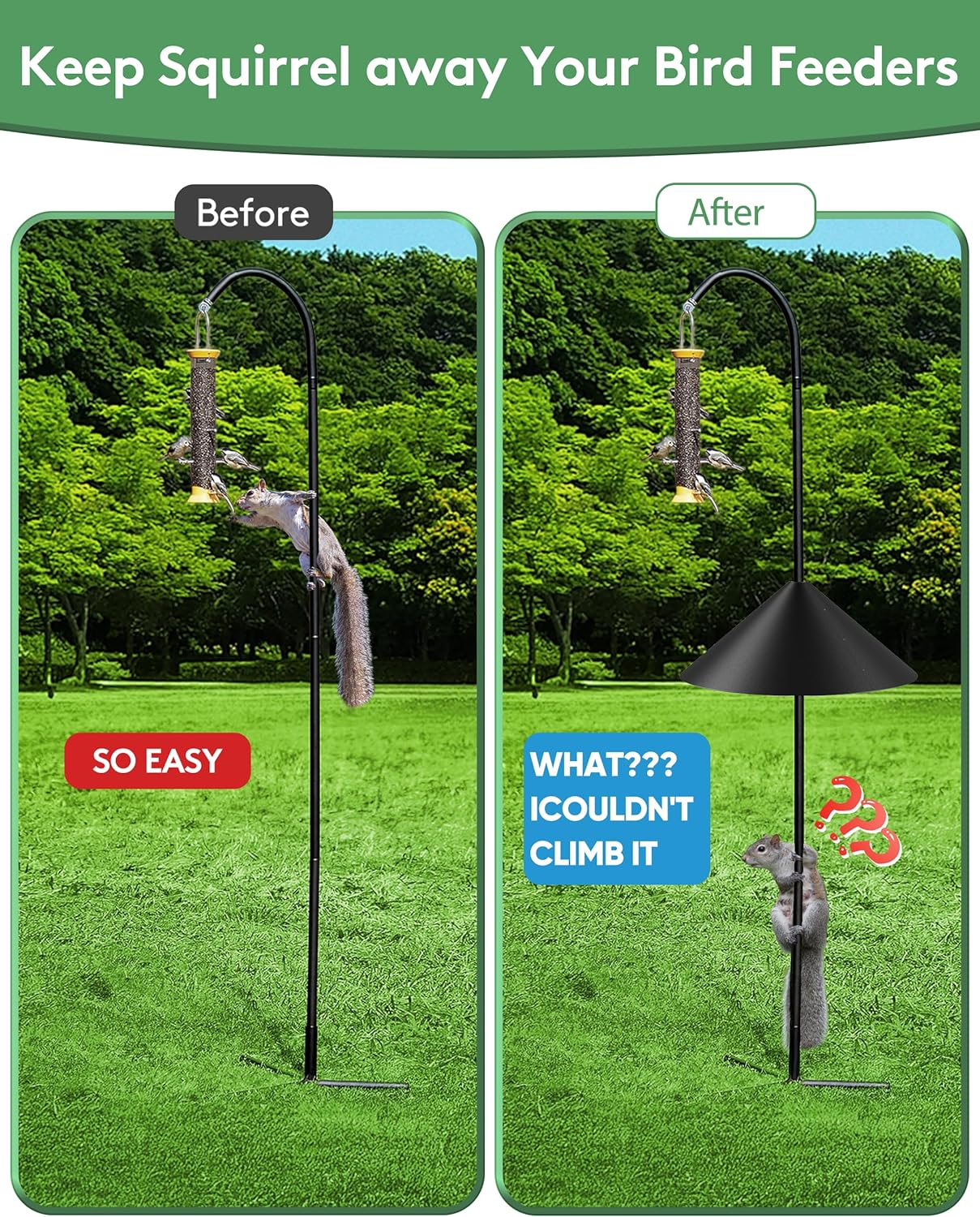 19 Inch Metal Squirrel Baffle for Bird Feeder Pole, Squirrel Proof for Bird Feeder, Bird House Guard for Shepherd’s Hook, Raccoon Stopper, Rust Chew Proof Heavy Duty