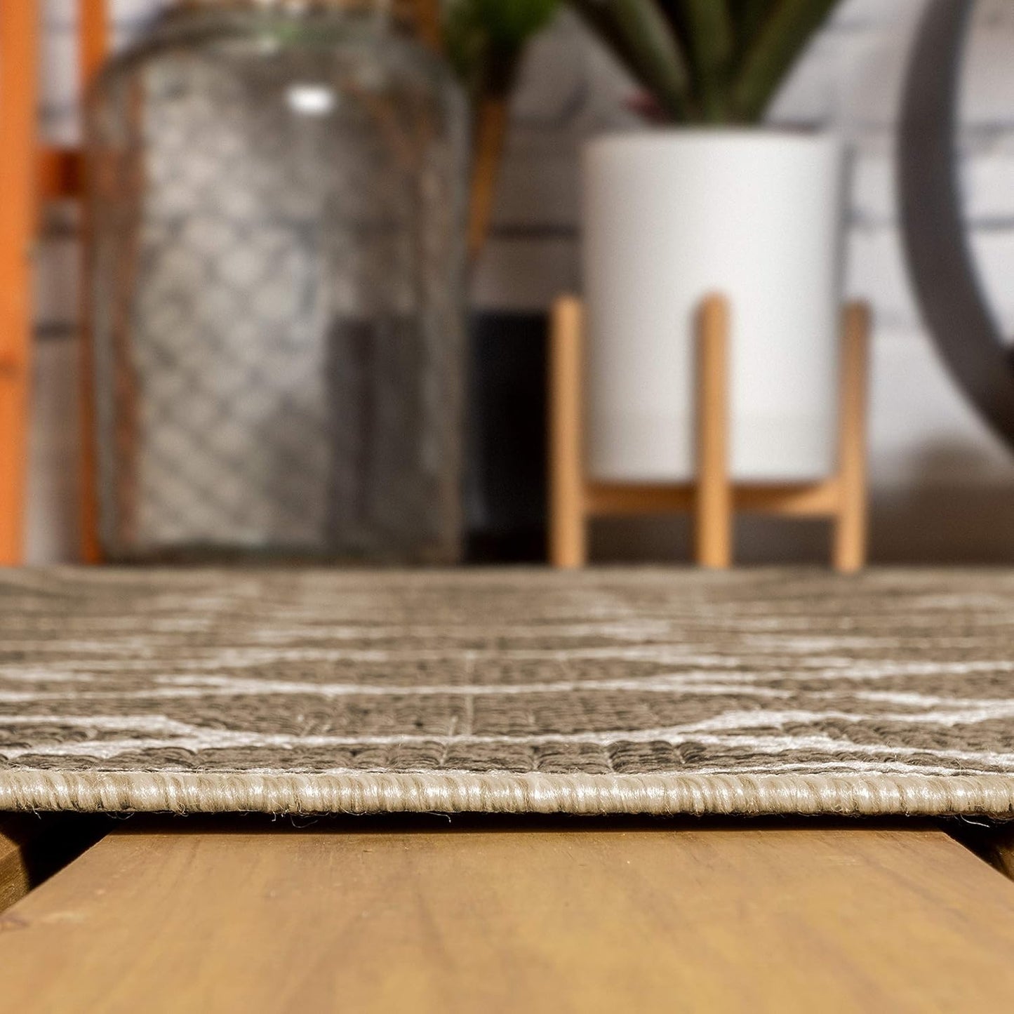 Eyely BMS109A-220 Santa Monica Trebol Moroccan Trellis Textured Weave, Pet Friendly, Non-Shedding, Stain Resistant, Easy-Cleaning, Brown/Beige, 2 ft. x 20 ft., Indoor/Outdoor, Runner Rug