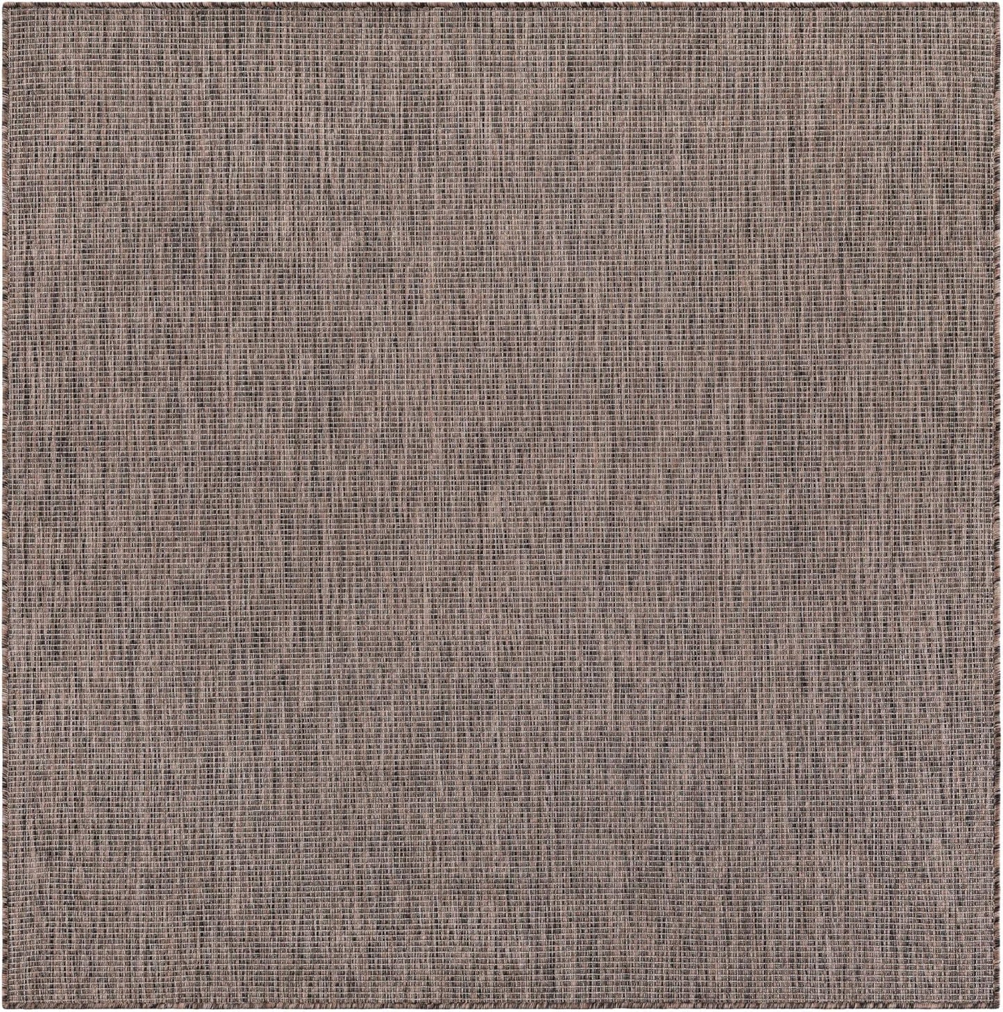 Unique Loom Outdoor Solid Collection Area Rug (6' 1" Square Light Brown/Ivory)