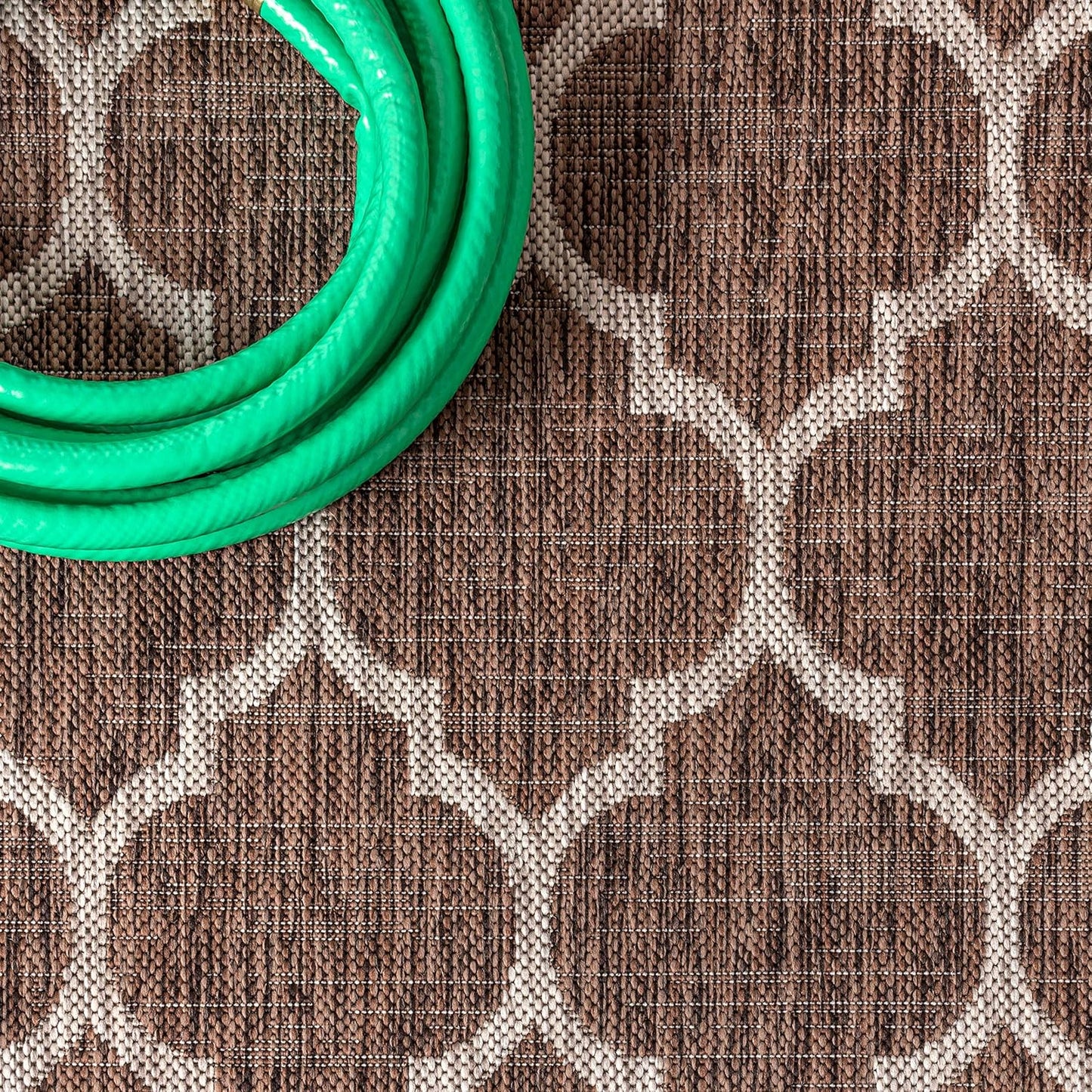 Eyely BMS109B-214 Santa Monica Trebol Moroccan Trellis Textured Weave, Pet Friendly, Non-Shedding, Stain Resistant, Easy-Cleaning, Espresso/Taupe, 2 ft. x 14 ft., Indoor/Outdoor, Runner Rug