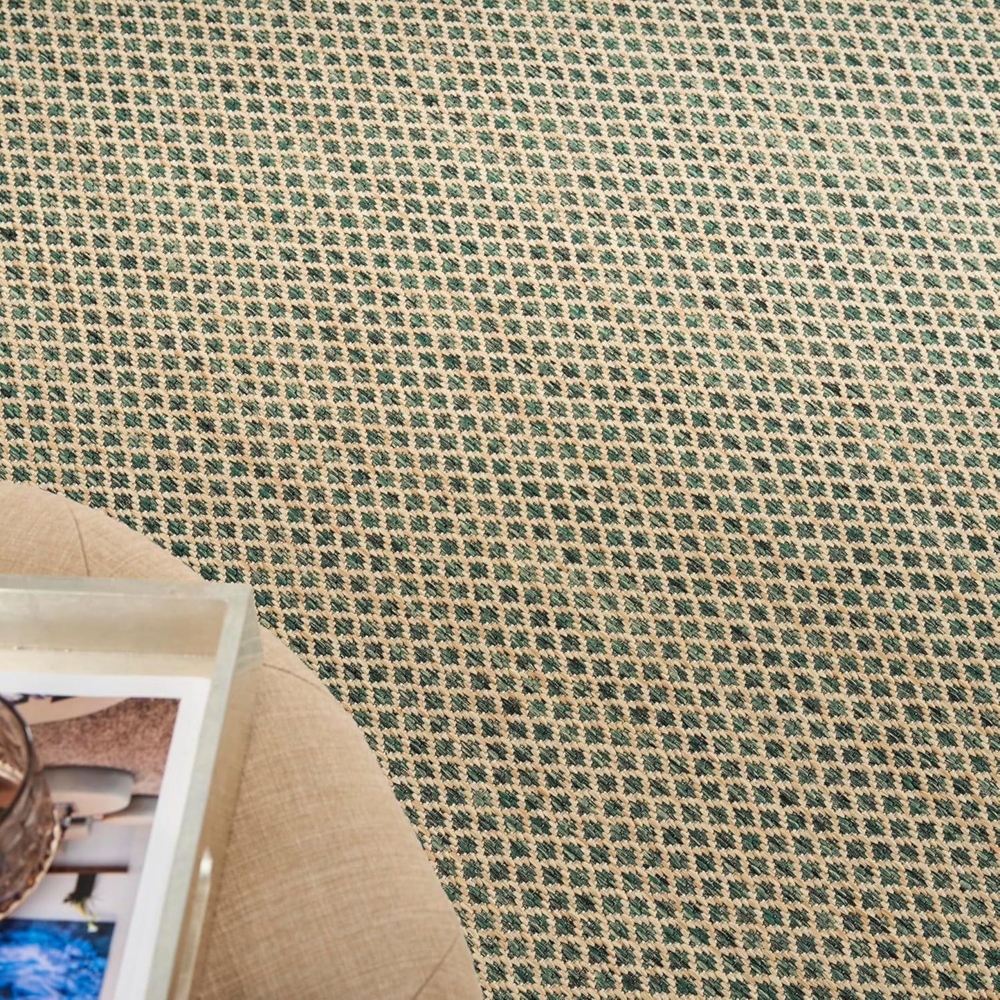 Nourison Home Courtyard Green 5' x 7' Area Rug - Easy Clean, Non Shedding, Bed Room, Living Room, Dining Room, Kitchen (5' x 7')