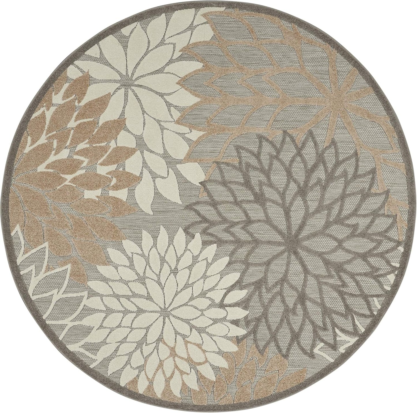 Nourison Aloha Indoor/Outdoor Area Rug 7’10”, Natural, Round Tropical Botanical Easy -Cleaning Non Shedding Bed Room Living Room Dining Room Deck Backyard Patio