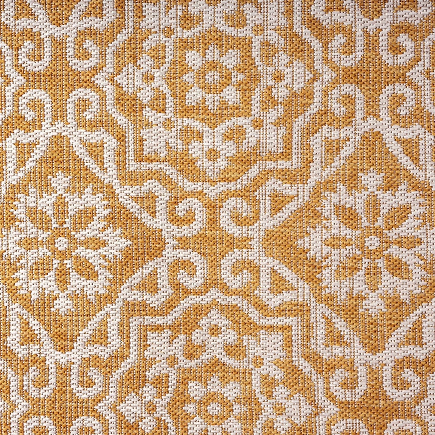 Nicole Miller New York Patio Country Julia Transitional Geometric Indoor/Outdoor Area Rug, Yellow/White, 6'6"x9'2"