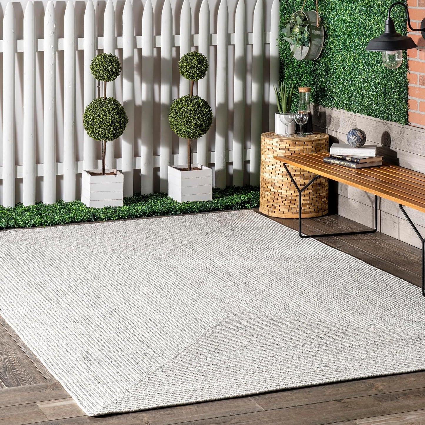 nuLOOM 6' x 9' Solid Hand Braided Indoor/Outdoor Area Rug, Pet-Friendly, High Traffic, Weather Resistant, for Patio, Balcony, Bedroom, Living Room, Dining Room, Wynn Ivory