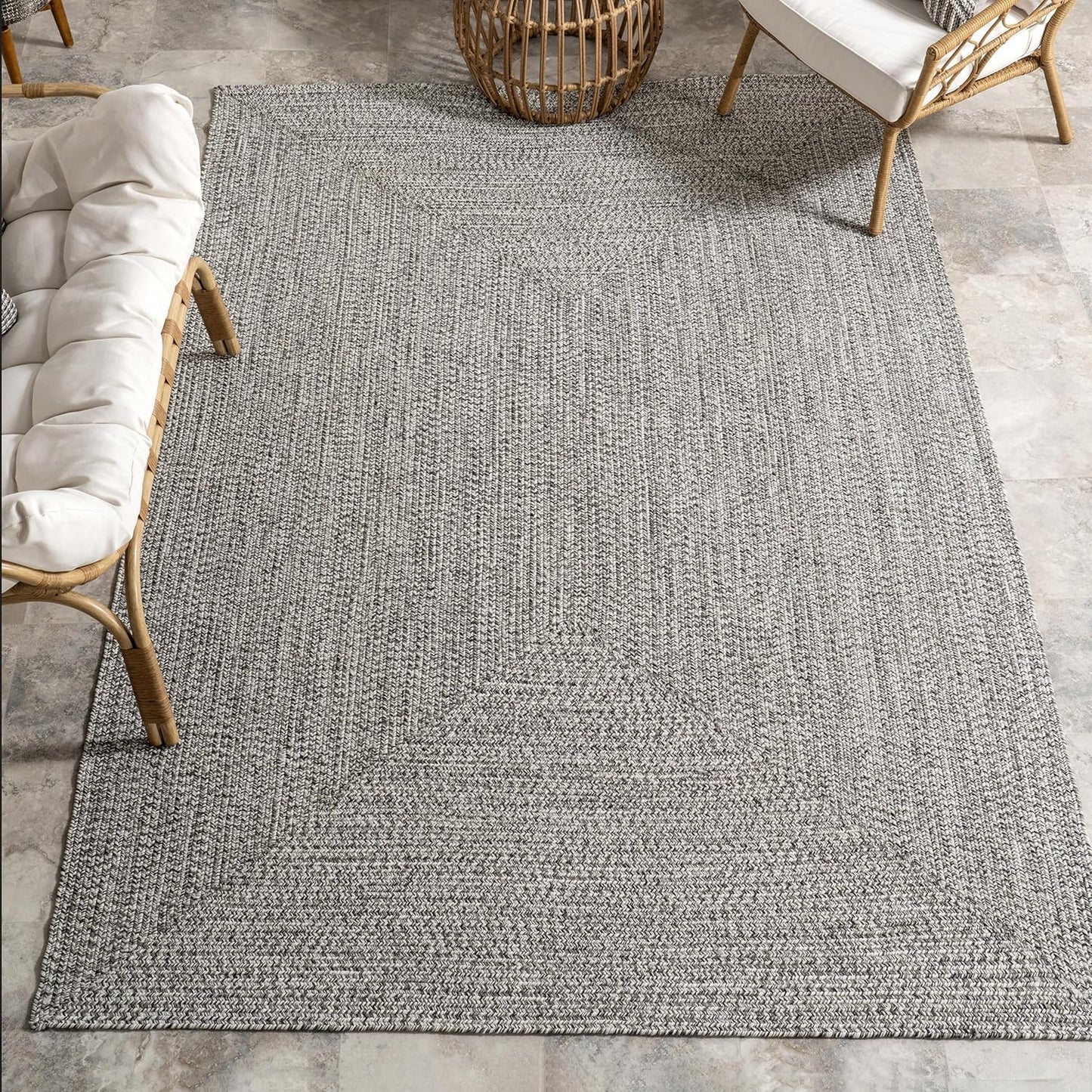 nuLOOM Oval 9' x 12' Solid Hand Braided Indoor/Outdoor Area Rug, Pet-Friendly, High Traffic, Weather Resistant, for Patio, Balcony, Bedroom, Living, Dining Room, Wynn Salt and Pepper
